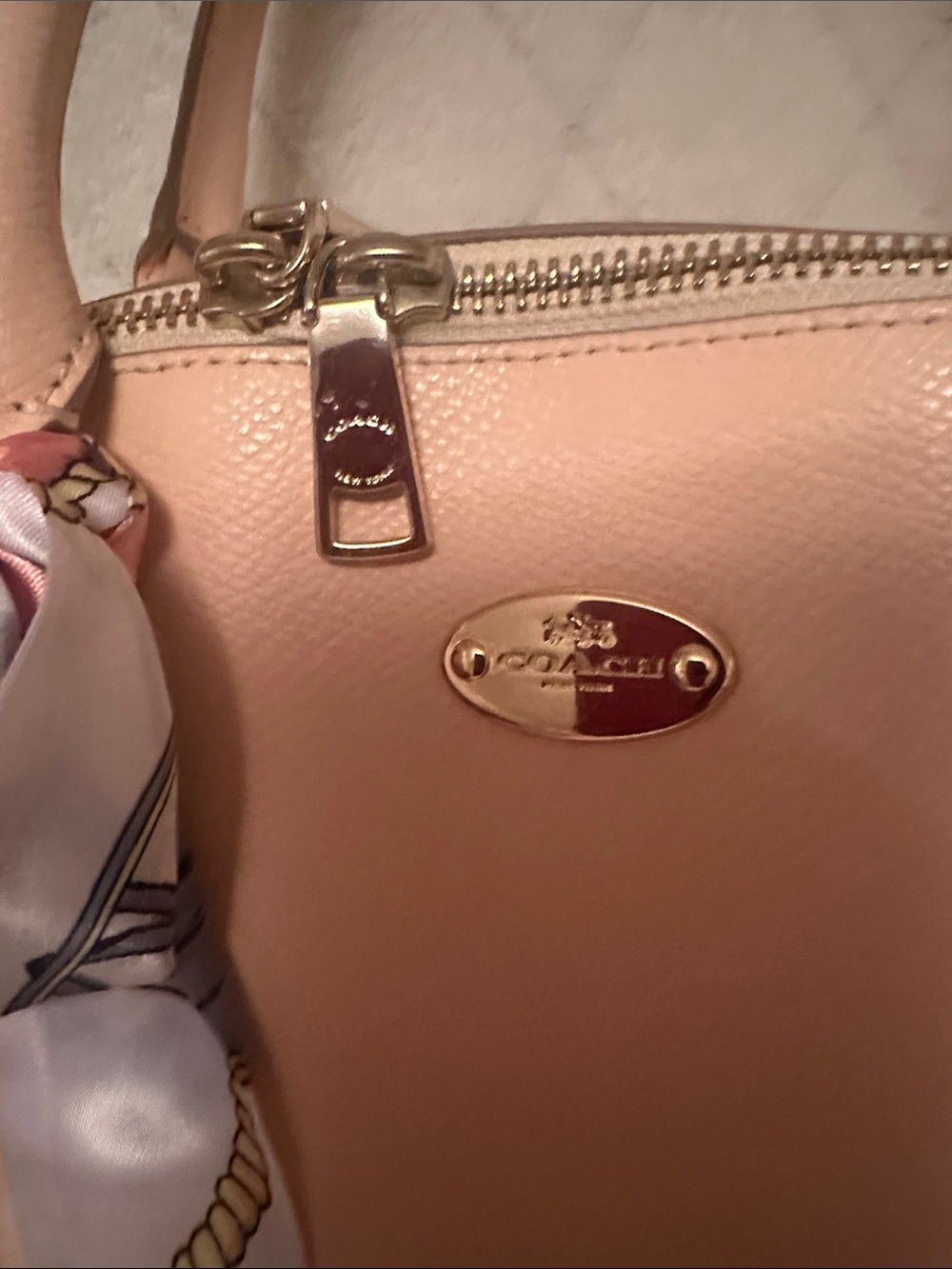 Coach Pebbled Leather Dome Satchel in Pale Pink and White - Picture 4 of 11